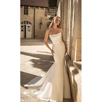 luxury mermiad strapless wedding dress satin simple sleeveless bridal gown customized court train floor length %d1%81%d0%b2%d0%b0%d0%b4%d0%b5%d0%b1%d0%bd%d0%be%d0%b5 %d0%bf%d0%bb%d0%b0%d1%82%d1%8c%d0%b5