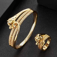 zlxgirl jewelry dubai gold and silver color women wedding bracelet with ring jewelry set brand leopard shape aminial bangle set