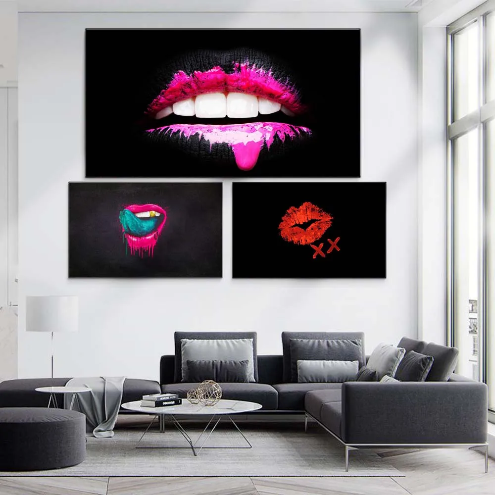 

Figure oil painting hip hop wall graffiti color lips art canvas painting living room corridor office home decoration mural