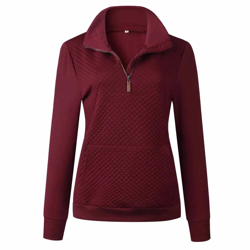 Женские свитшоты пуловер с отложным воротником и длинным рукавом карманами