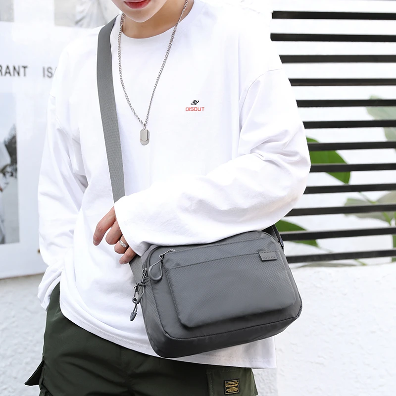 Black Shoulder Bag Men's Nylon Waterproof Messenger Small Solid Soft Zipper Horizontal Multi-pocket Travel Handbag |