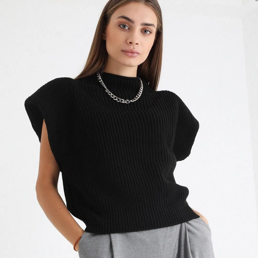 

2021 Autumn Winter vintage Women's Dress Sleeveless High Collar Casual Shoulder Top pullover Sweater vest Sleeveless Turtleneck