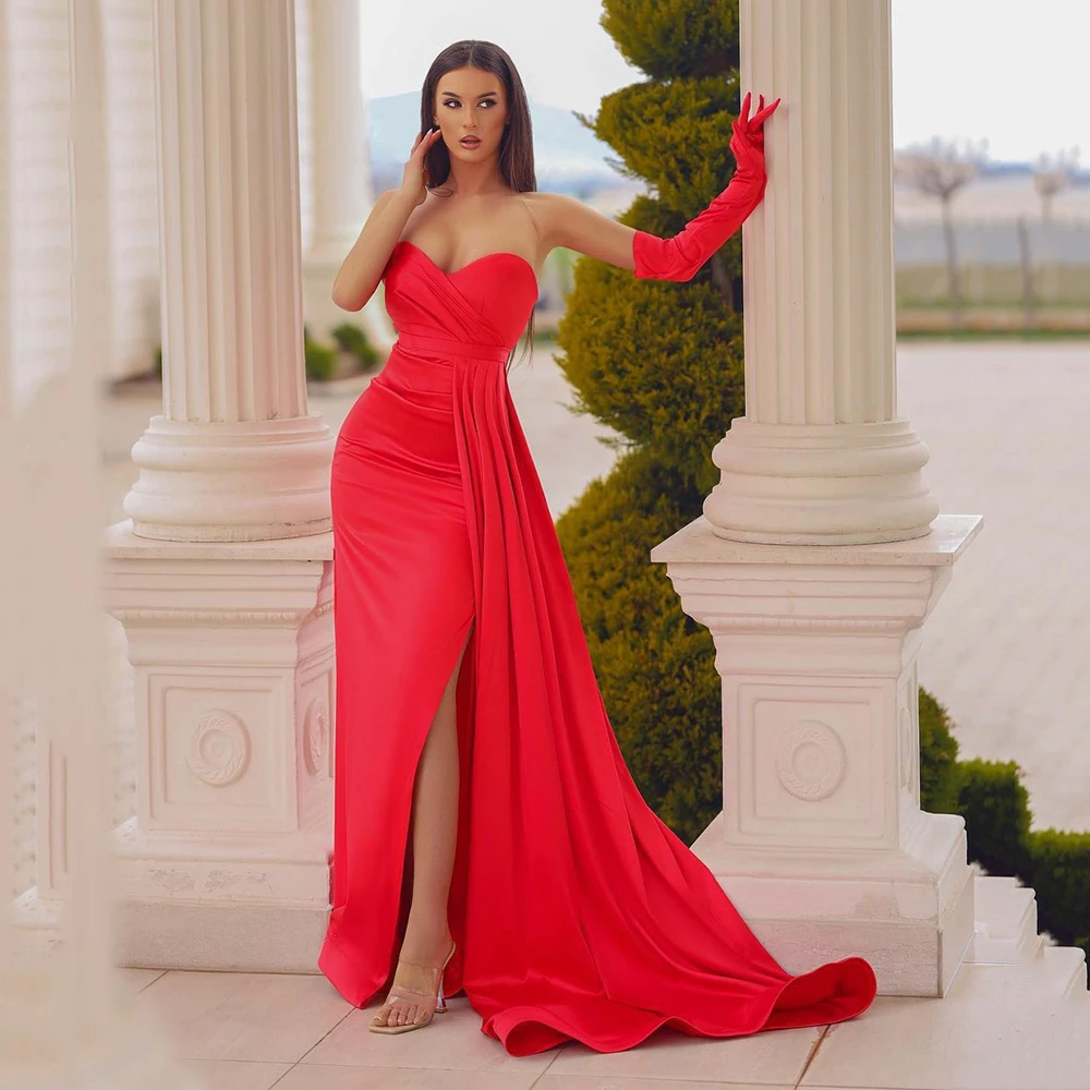 

Laxsesu Red Mermaid Prom Dresses Sexy High Split Sweetheart Evening Dress Dubai Party Gowns 2022 Robe de bal