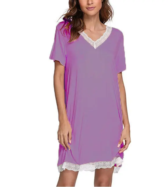 Spring Summer Women's Nightdress Lace V-neck Soft Skin-friendly Homewear Sexy Nightwear Sleep Tops Sleepwear Women Night Gown