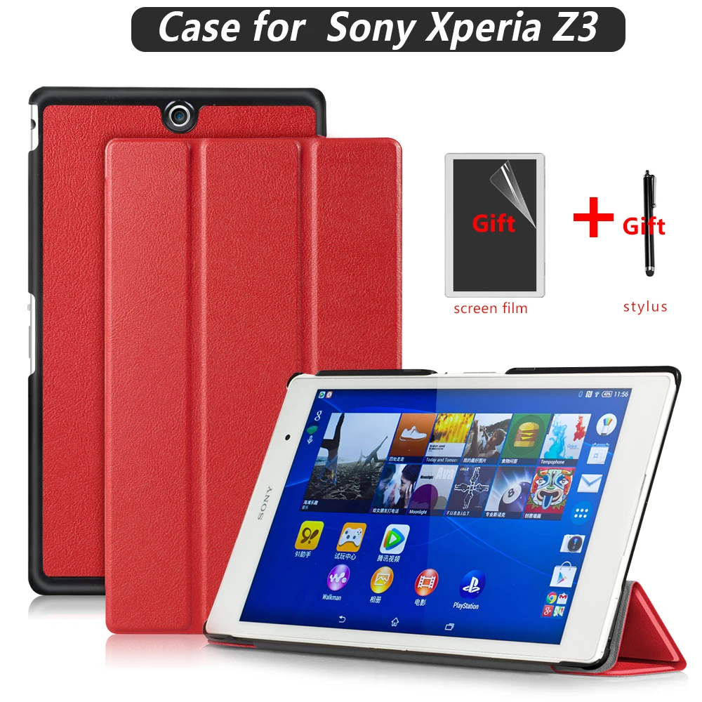 Чехол-подставка из искусственной кожи для sony Xperia Z3 Tablet Compact 8 дюймов с магнитом+ защита экрана+ стилус