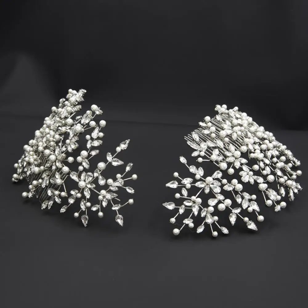 Большая свадебная двойная тиара с жемчужинами и кристаллами для свадьбы повязки