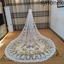 New Real Photo 3m One Layer Wedding Veil With Comb White Lace Edge Bridal Veils Ivory Appliqued Cathedral Wedding Veil