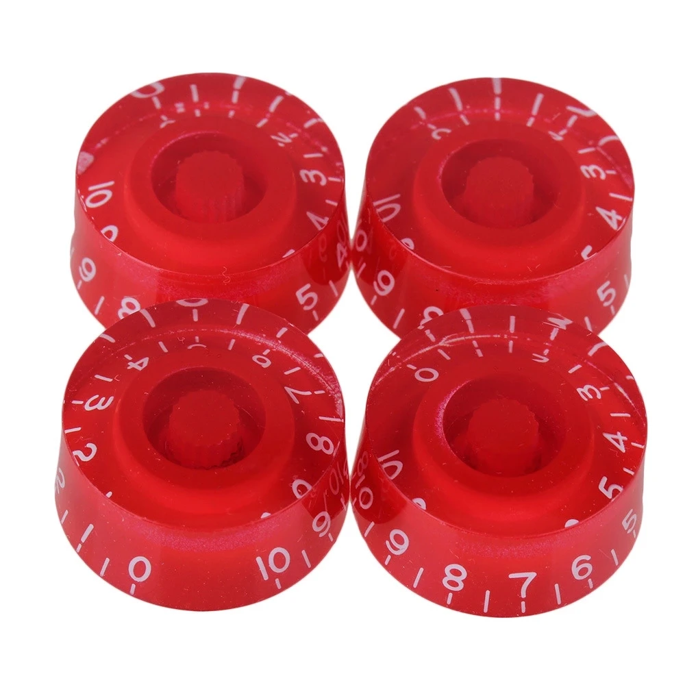 

4x Left Hand Electric Guitar Bell Knobs Red Transparent w/ White Numbers Scale