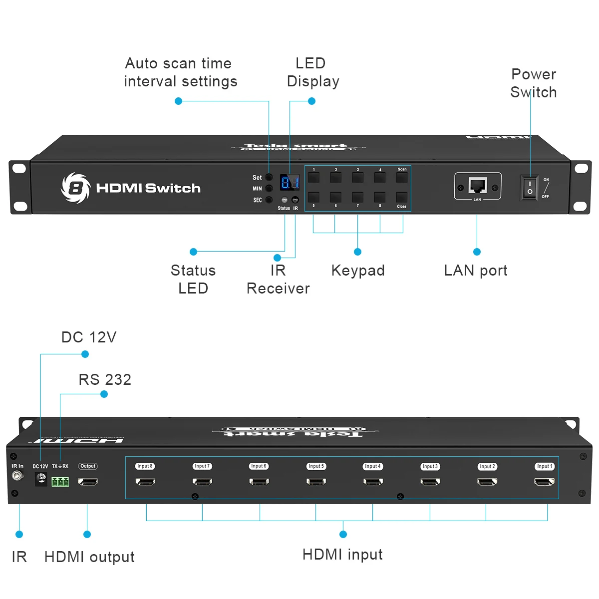 HDMI переключатель Tesla smart аудио видео 8 порты HDMI Switch 8 input 1 output Поддержка 3840*2160/4 K