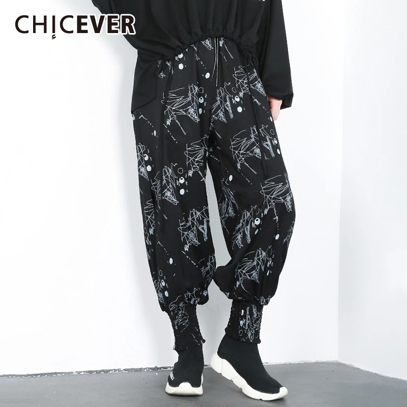 

CHICEVER Korean Print Hit Color Trouser Women High Waist Oversize Loose Casual Harem Pant Female 2020 Spring New Fashion Clothes