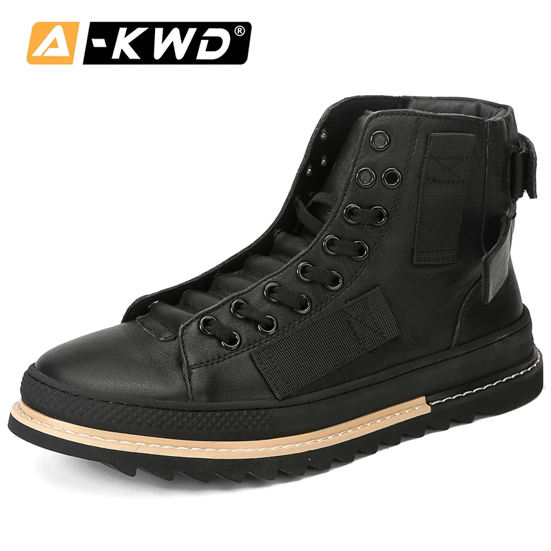 

Fashion Autumn Breathable Mens Boots Genuine Leather High Top Tooling Shoes Black Knight Lace-up Men Boot Chaussure Hiver Homme