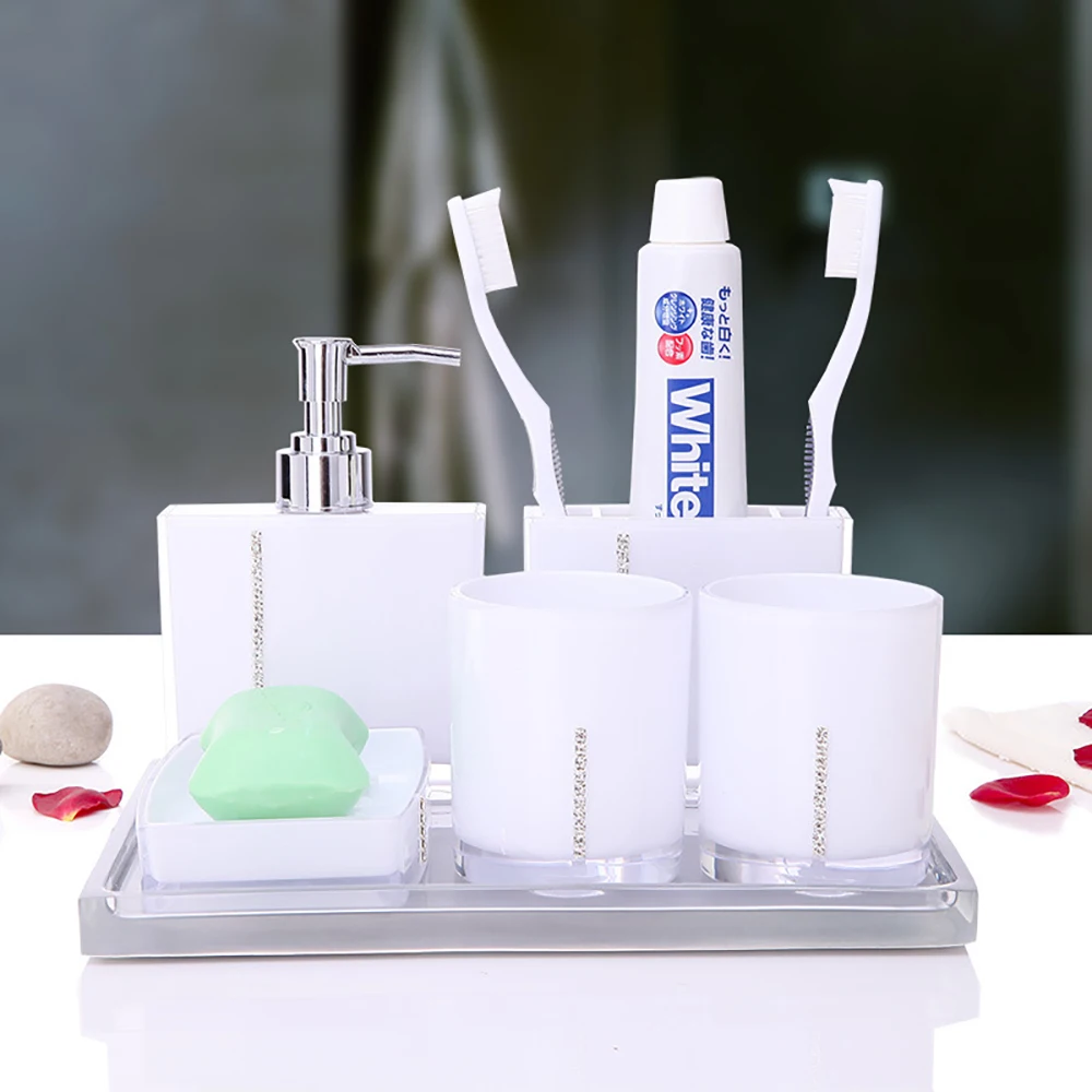 Набор из 5 предметов Коробка для мыла лосьон бутылка держатель зубных щеток чашки