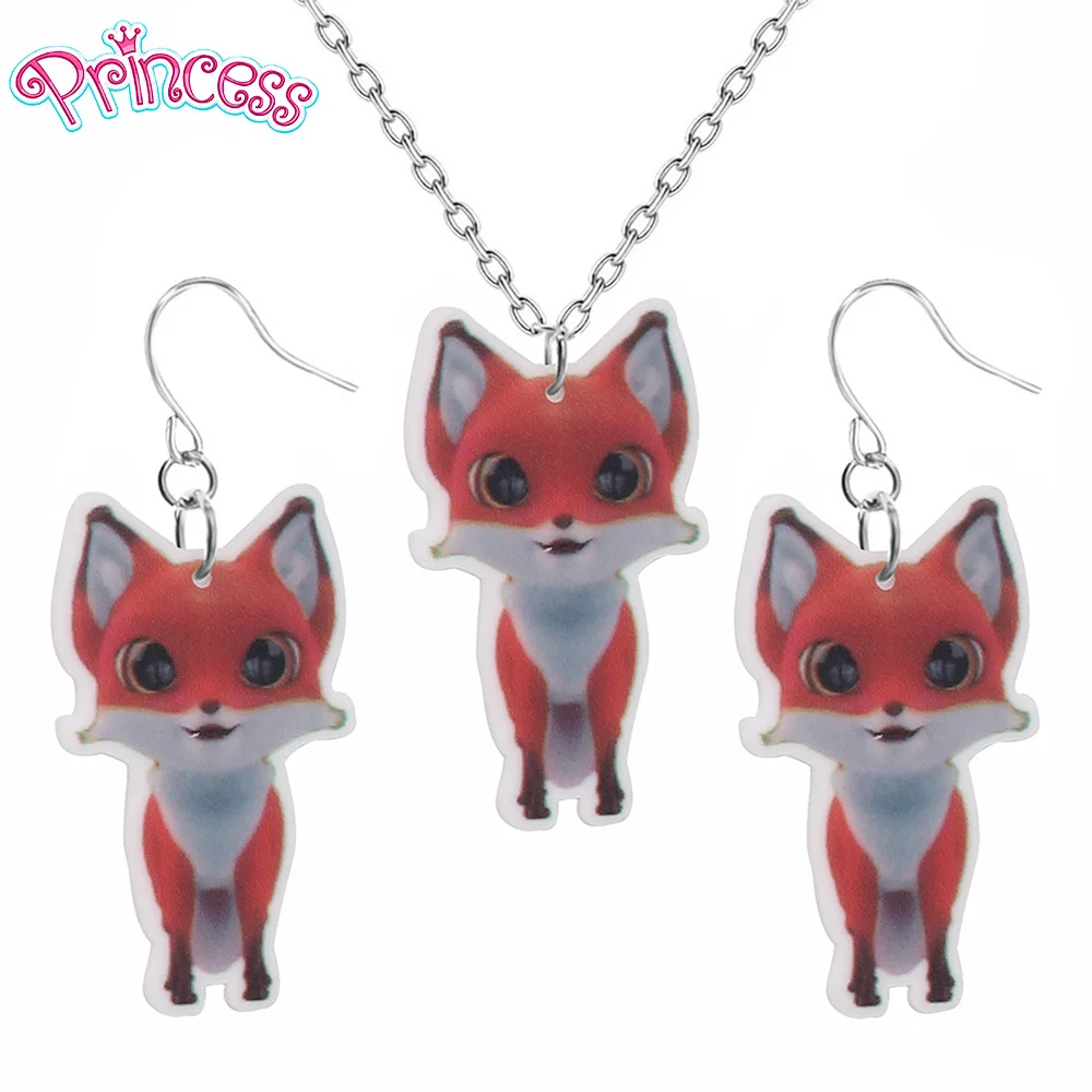 PrinSis New Fashion Girls Kids Gift Jewelry Cool Orange Fox Earring Pendant Short Chain Necklace Xma Wholesale KS49 | Украшения и