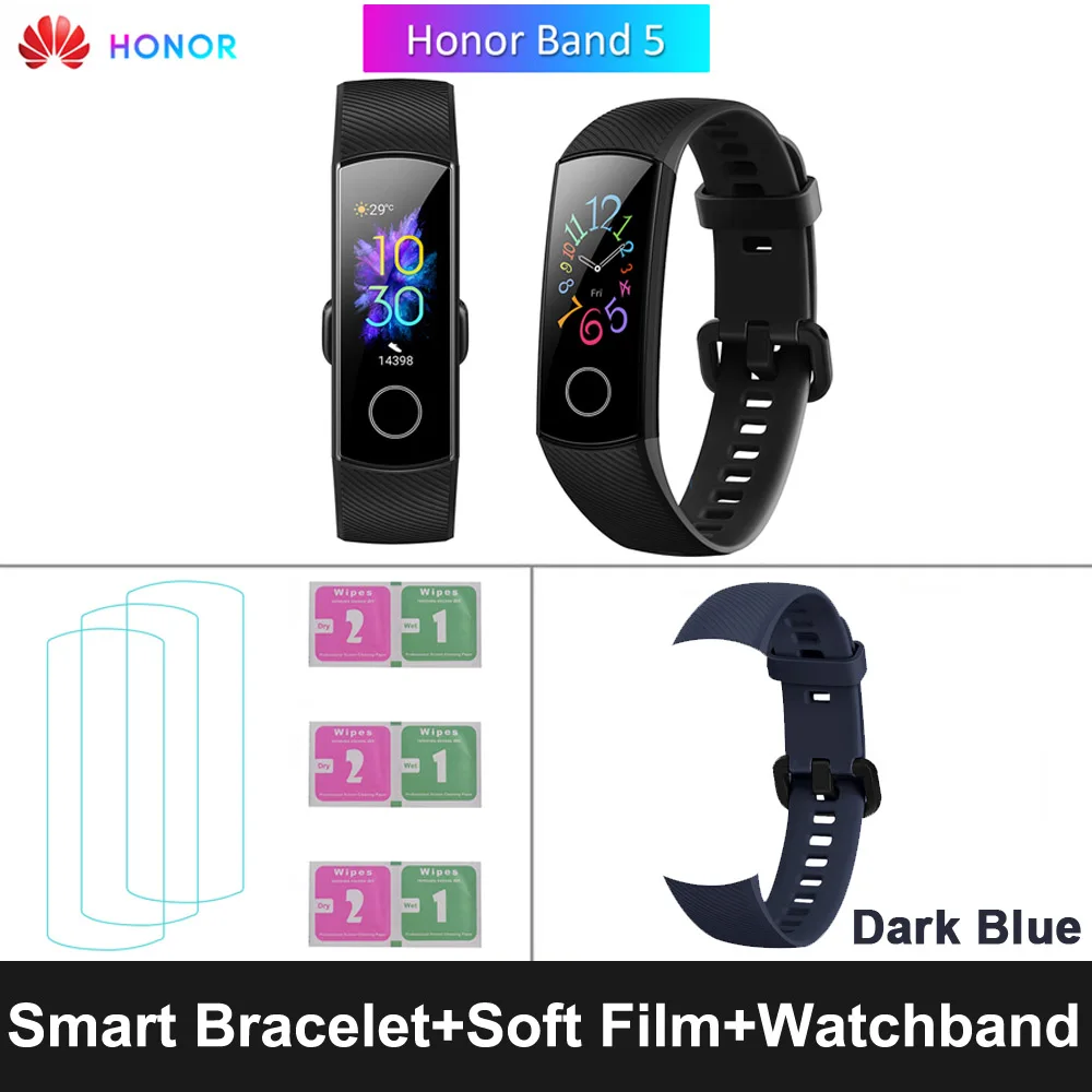 Black DBlue Strap HONOR Band 5 фитнес умный Браслет мониторинг сердечного ритма 5 АТМ водонепроницаемый плавающий Bluetooth 4,2 смарт часы наручные часы - Цвет: Black DBlue Strap