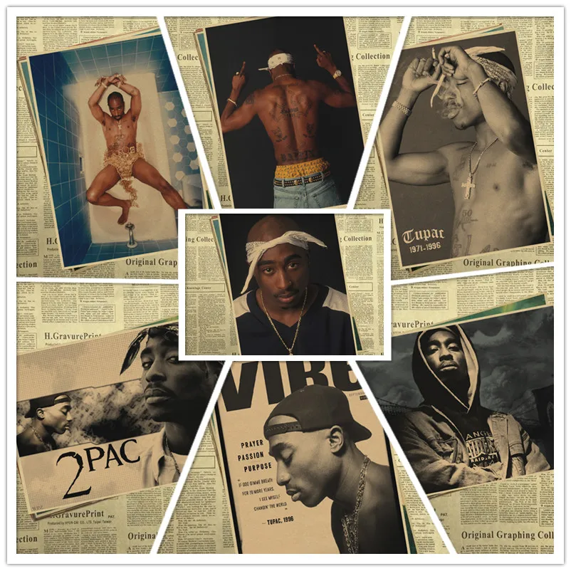 Винтажный постер из крафт-бумаги в стиле рэп-певицы Тупака Амару Шакура 2PAC