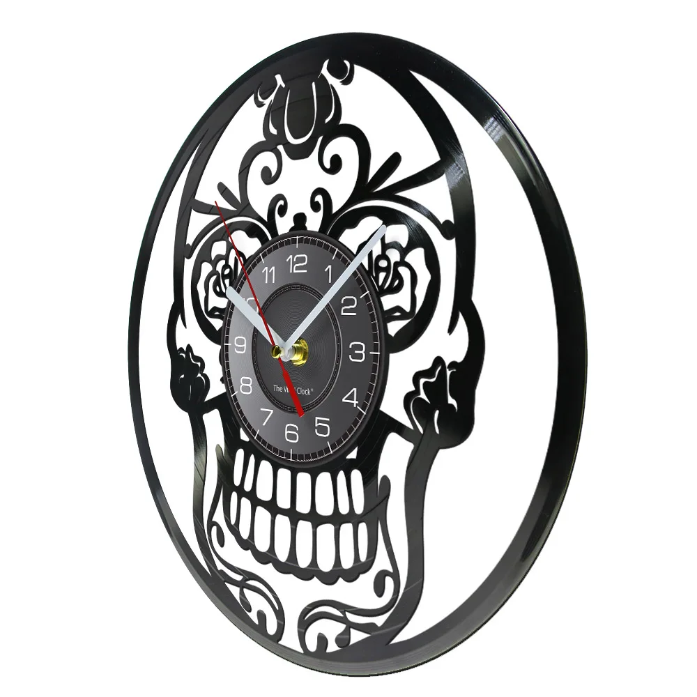 Цветочный череп голова виниловых пластинок круглые Настенные часы мексиканский