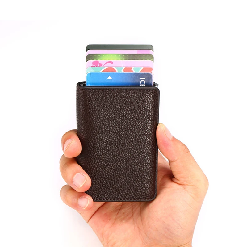 BISI GORO RFID кошелек личи мягкий кожаный чехол для карт Защита информации защитный клатч модный всплывающий держатель для карт алюминиевая коробка