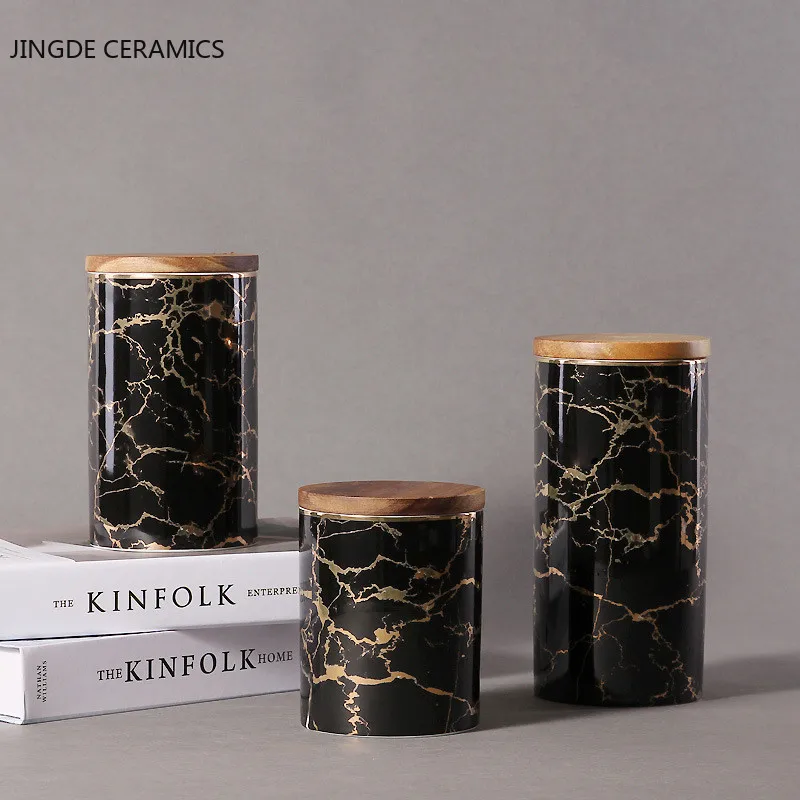 

1pc Nordic Style Marble Texture Ceramic Bottles Jars Boxes Storage Containers Tea Coffee Milk Powder Bottles Kitchen Storage