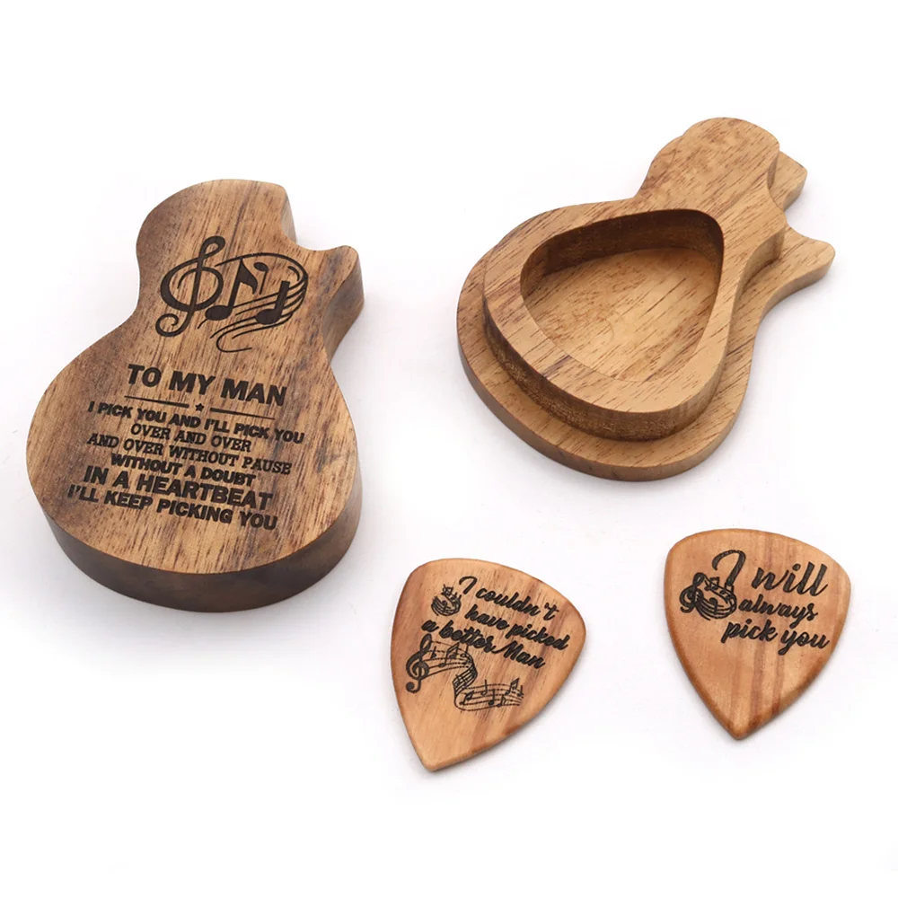 

Wooden/Iron Guitar Pick Box Holder Collector with 2pcs/4pcs Wood Picks Guitar Picks Guitar Accessories