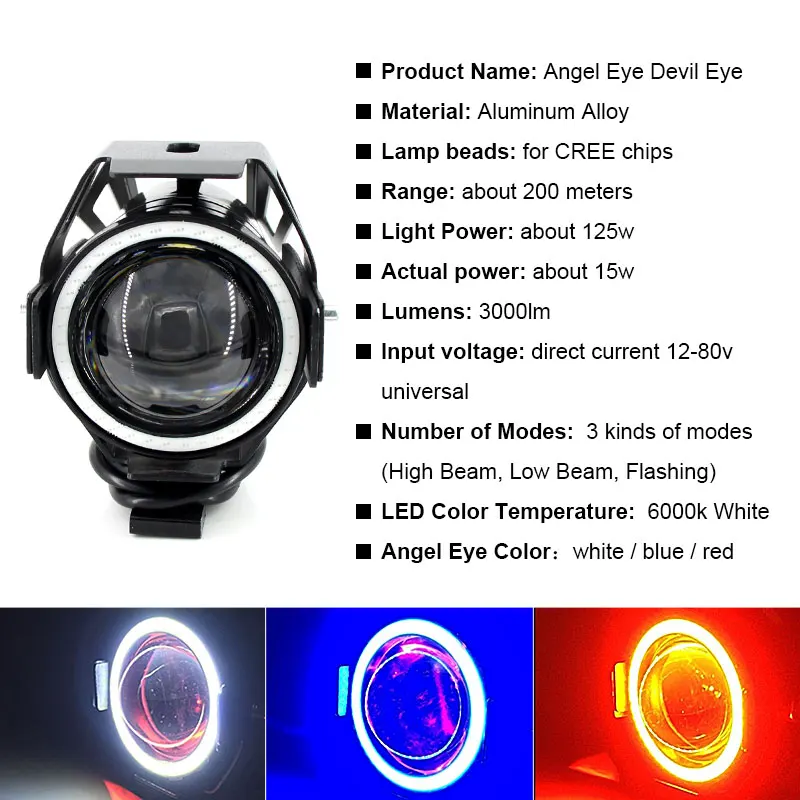 125W Мотоцикл головной светильник дьявольские глаза 3000LM Moto Точечный U7 LED вождения