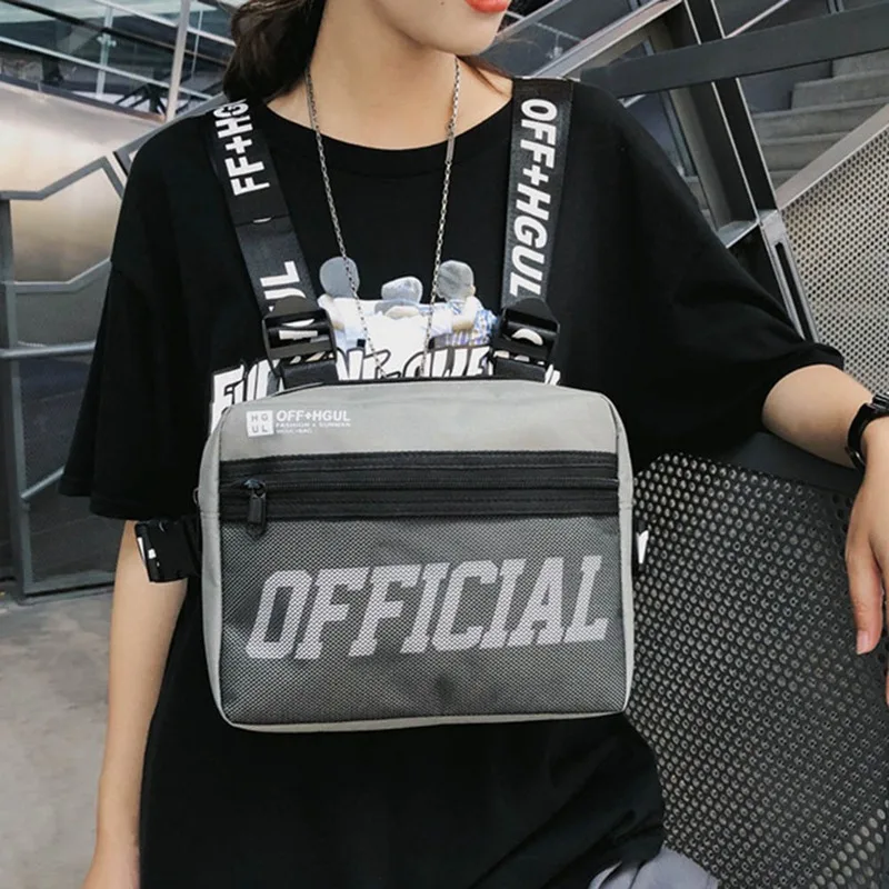 

Male Letter Shoulder Square Waist Streetwear Bags Women Canvas Tactical Bag Men Bullet Street Hip Hop Chest Vest Pack