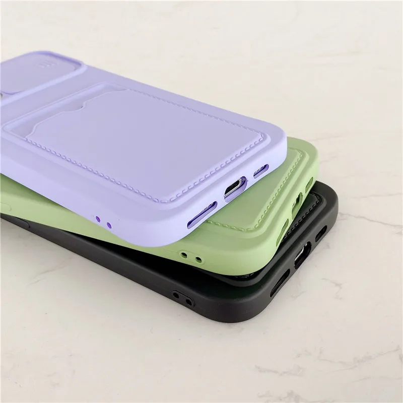

Candy Color Card Bag Wallet Phone Case For Iphone 12 Mini 11 Pro 7 8 Plus SE 2020 XR X XS MAX Camera Protect Soft Back Cover