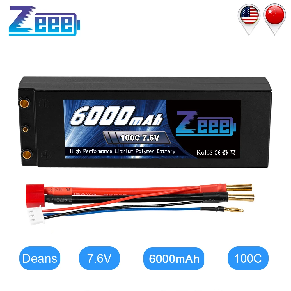 Zeee Lipo батарея 7,6 V 6000mAh 100C RC Lipo батарея с 4 мм Bullet Deans Вилка лодка зарядное устройство для RC автомобиль грузовик Truggy