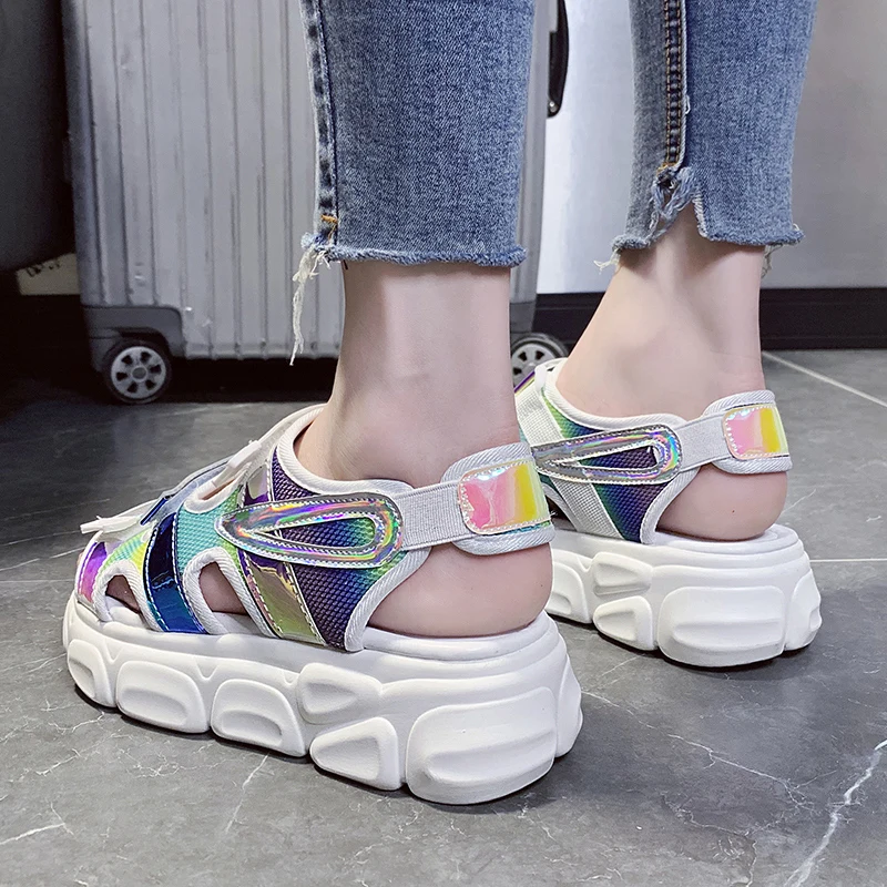 

Female Casual Summer Flat Platform for Girl Beach Shoes Women Flat Sandals Open Toe Hook Loop Soft Jelly Sandals