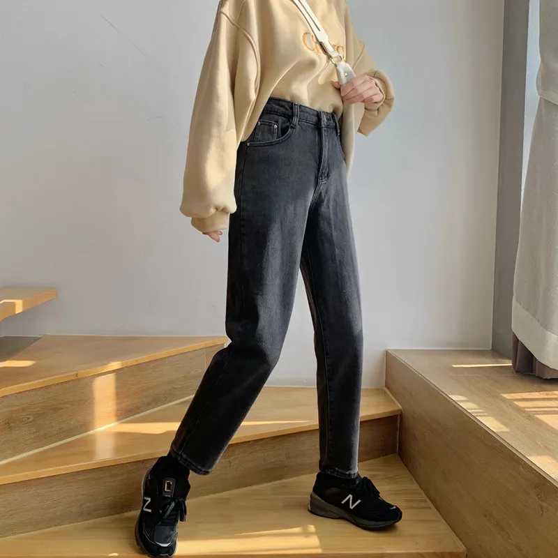 Джинсы-бойфренды женские хлопковые с высокой талией черные большого размера |