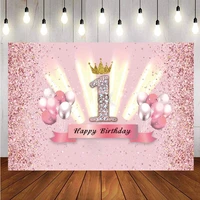 pink sweet 1st backdrop rose gold princess girls happy birthday party balloon custom photography background photo studio banner