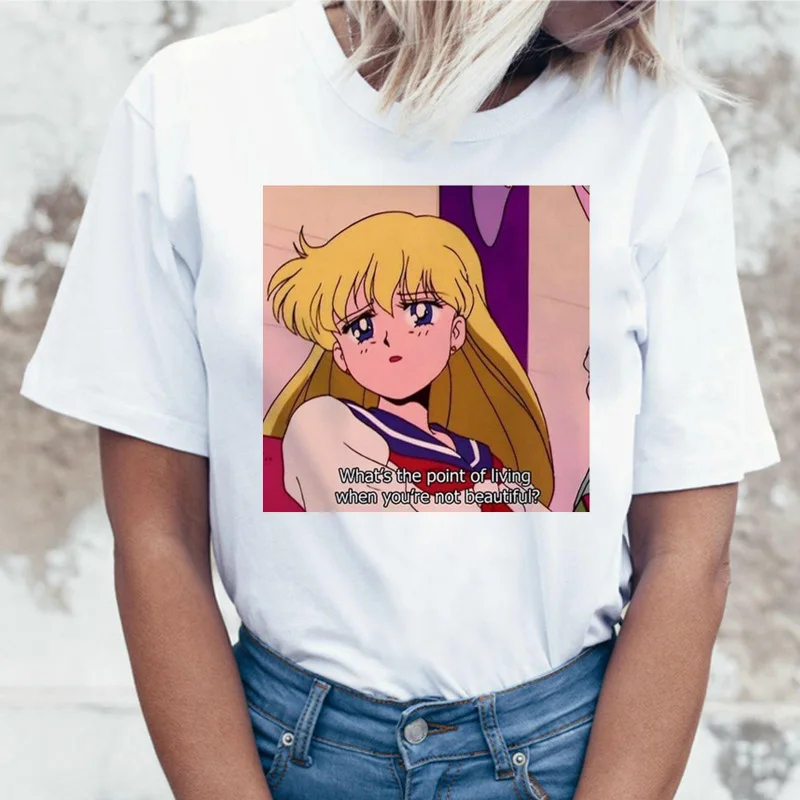 Sailor Moon Аниме Футболка Топ Футболка 90s Женская Футболка женская femme корейский стиль ulzzang футболка Графический гранж эстетический - Цвет: 21152