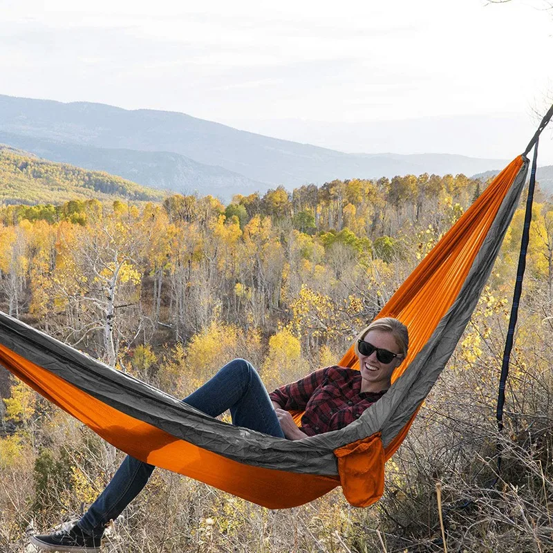 

Camping Hammock Double & Single Portable Hammocks with 2 Tree Straps, Parachute Hammocks for Backpacking, Travel
