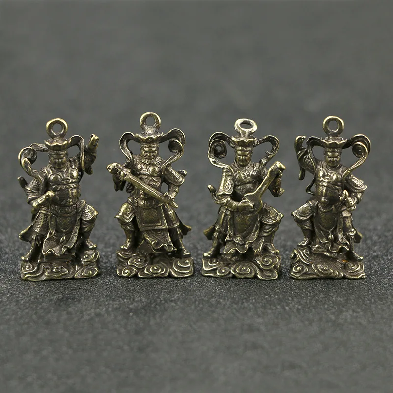

Китайская коллекция, азиатская бронзовая латунная резная мифологическая фигурка четырёх небесных королей, подвесные украшения с пряжкой