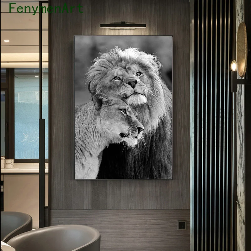 

Black White Lions Art Posters And Prints Animals Wall Art Pictures African Lions Canvas Painting for Living Room Home Decor
