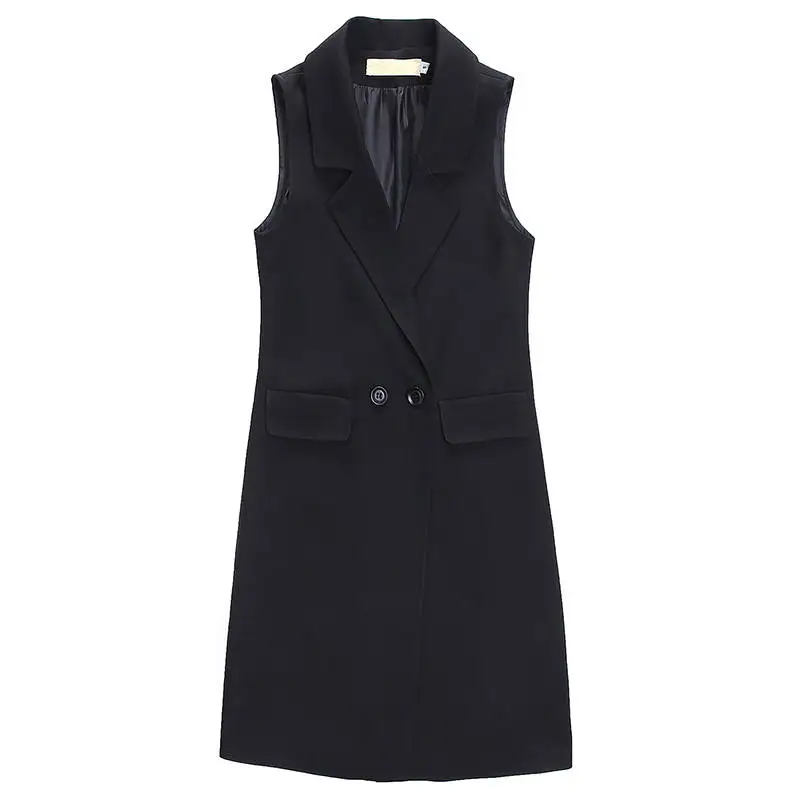 

New Spring Autumn Elegant Women Vest BF Long Vest Coat Chaleco Mujer Sleeveless Waistcoat Office Blazer Vest Jacket Female