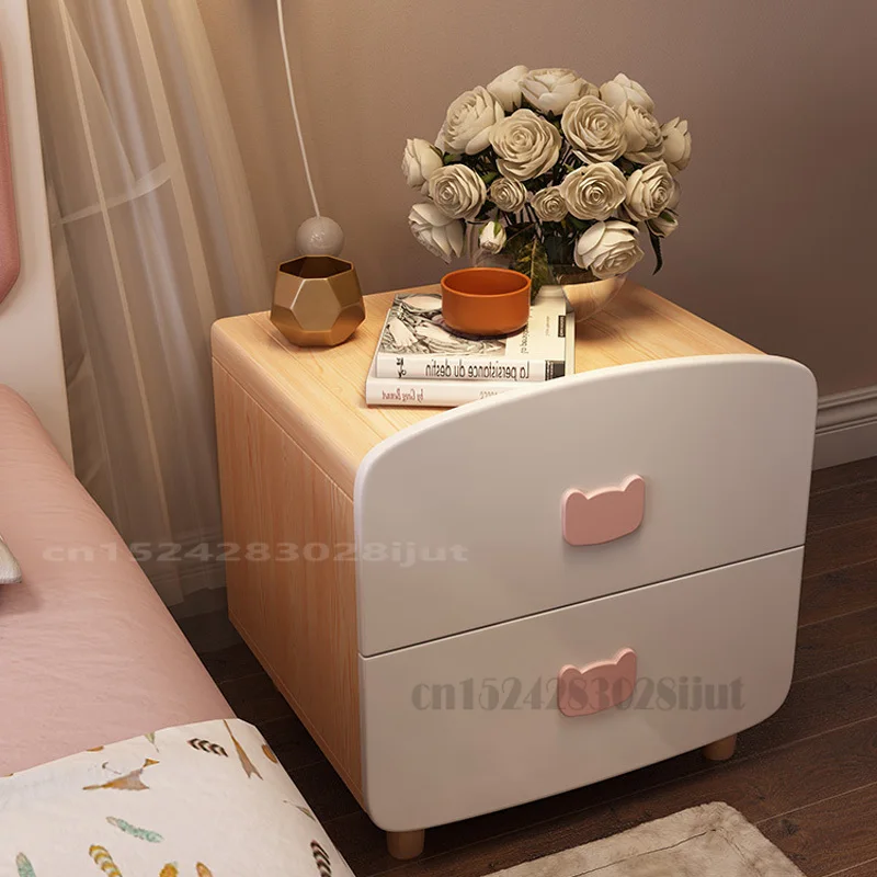 

North Pink Nightstand drawer Bedside Table Children's wooden Bedside Cabinet Girl Bedroom Storage Cabinet Modern Minimalist