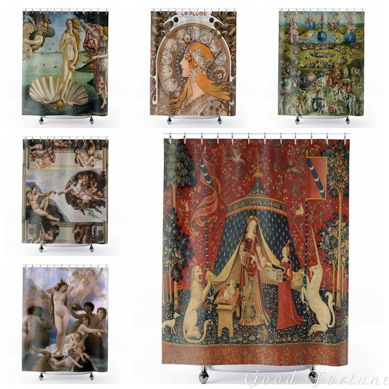 

Ancient Art Medieval Queen With Unicorn Venus Waterproof Shower Curtain Bathroom Decoration