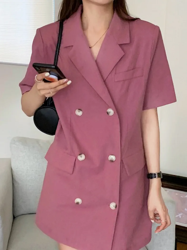 

Korean Summer French Lapel Double-breasted Loose Suit Dress Female Commuter Elegant High-quality Cotton Office Women's Clothing