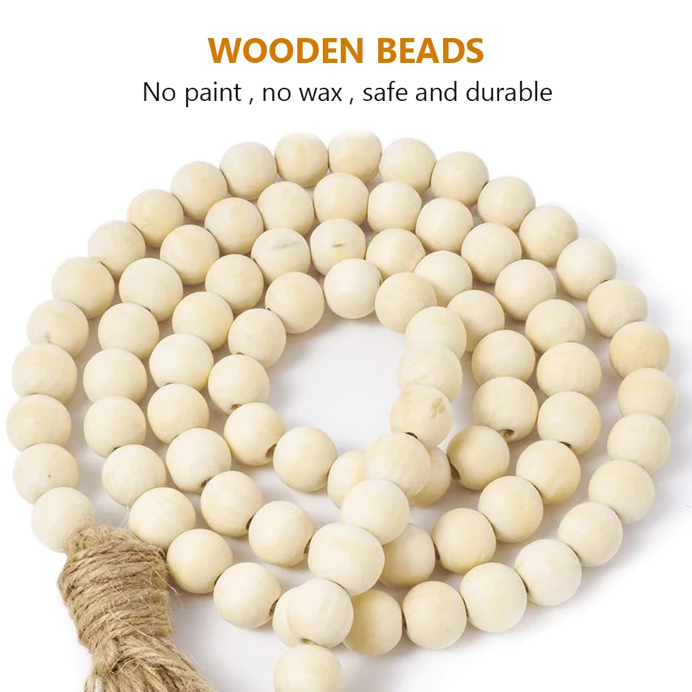 

Handmade Gift Wood Bead For Home Decoration Meticulously DIT Garland With Jute Tassel Rustic Wall Hanging Big Boho Beads