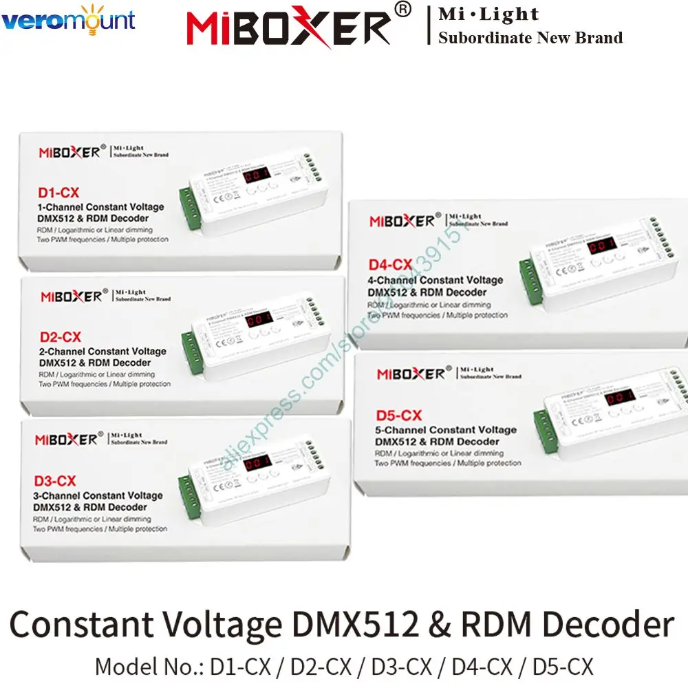 MiBoxer 1 2 3 4 5 Channel 1CH 2CH 3CH 4CH 5CH DMX512& RDM Decoder for DC12V 24V Single Color CCT RGB RGBW RGBCCT LED Strip Light