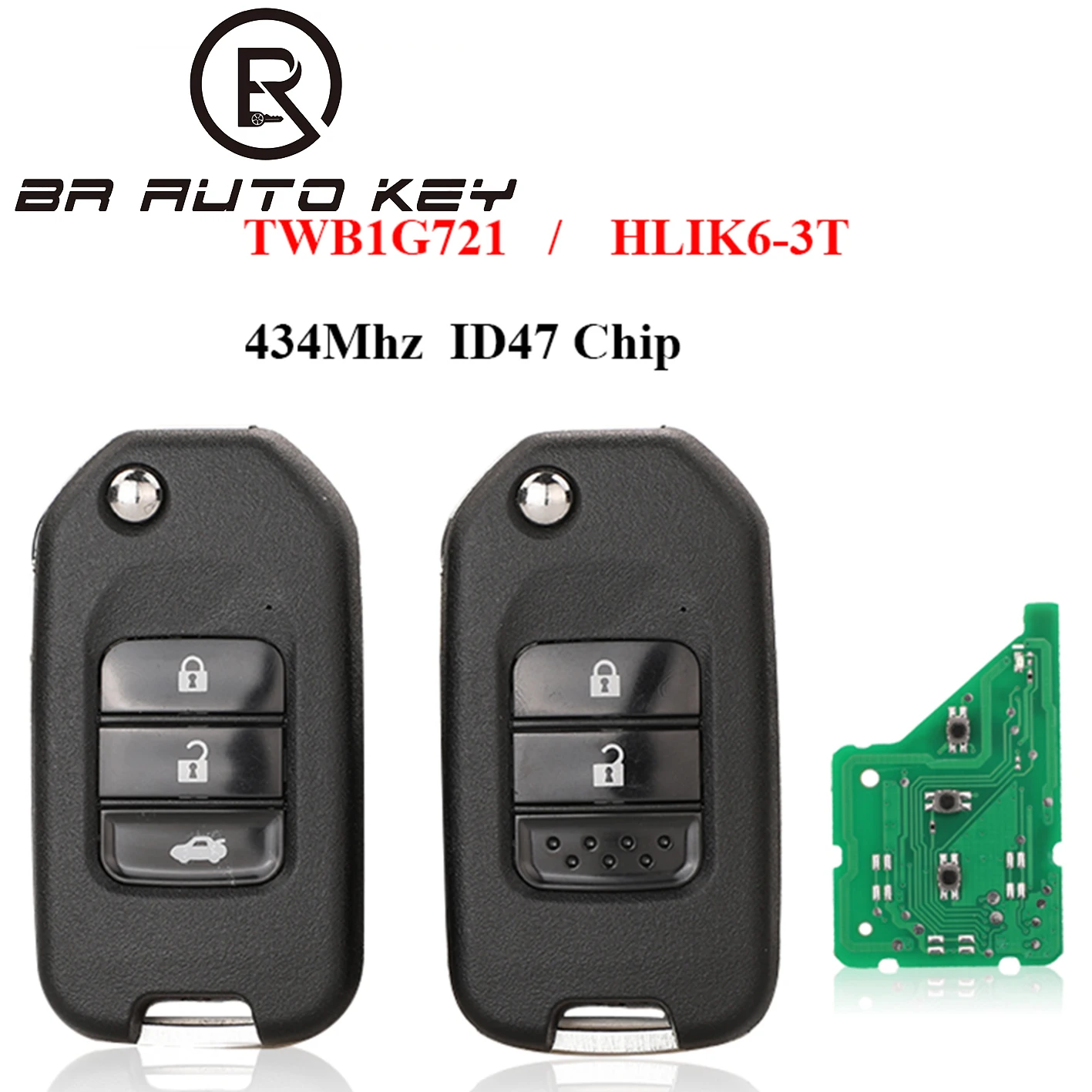 

BRKEY 2/3 Buttons 434Mhz A/G ID47 Chip For Honda Civic Accord City CR-V Jazz XR-V Vezel HR-V FRV Remote Key HLIK6-3T TWB1G721