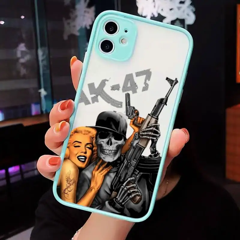 

AK47 Gun Coque Simple black white Phone Cases Matte Transparent for iPhone 7 8 11 12 s mini pro X XS XR MAX Plus cover funda