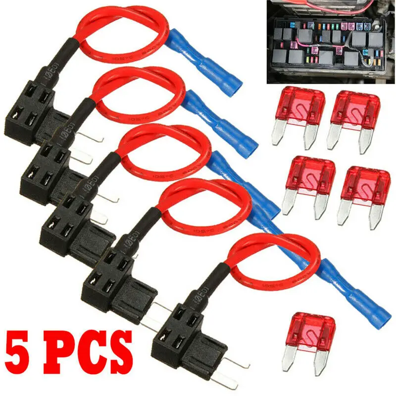 

5pcs Car Auto Fuse Holder Tap Adapter Atc Ato Blade Terminal Motor Case Boxes Blow 12v 32v 16 Awg Wire Piggy Back Cutoff Switch