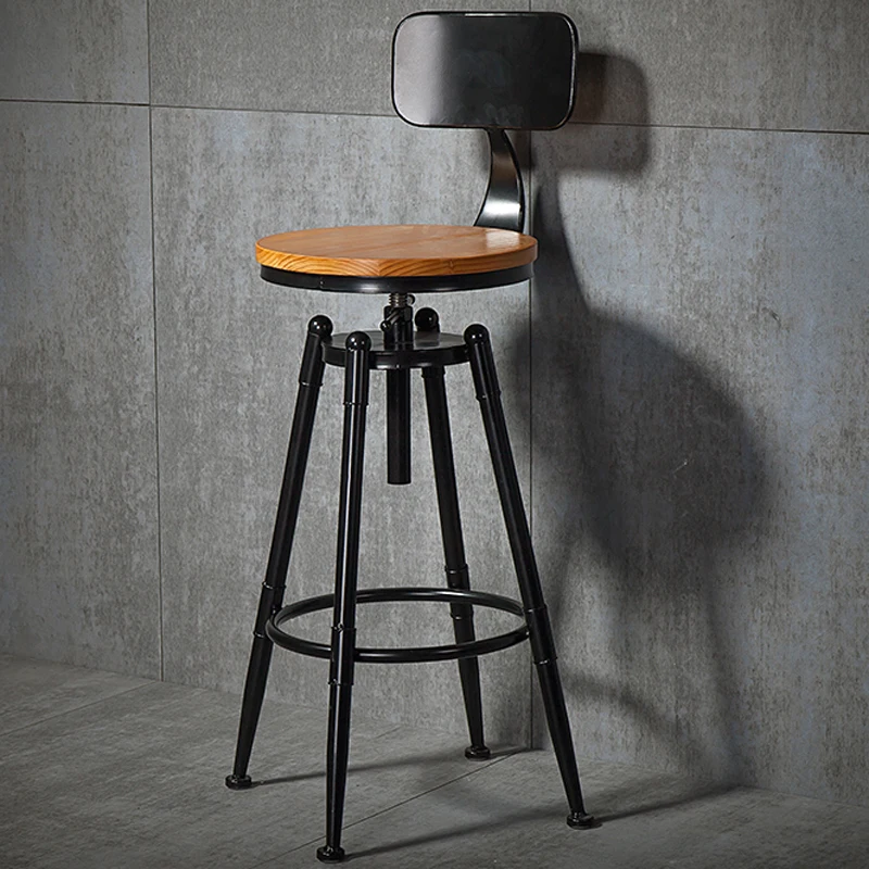 Height Adjustable Swivel Bar Chair Rotary Wood High Foot Stool Iron Back Table Cafe Dining Industrial Furniture |