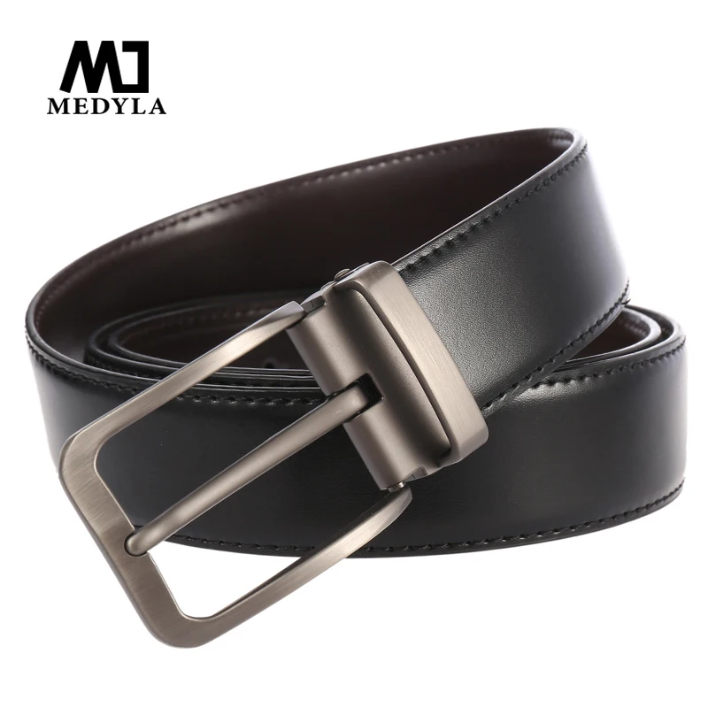 MEDYLA Fashion Classic Genuine Leather Men Belt Alloy Pin Buckle Cow Leather Luxury Strap Belt for Men High Quality LY4021