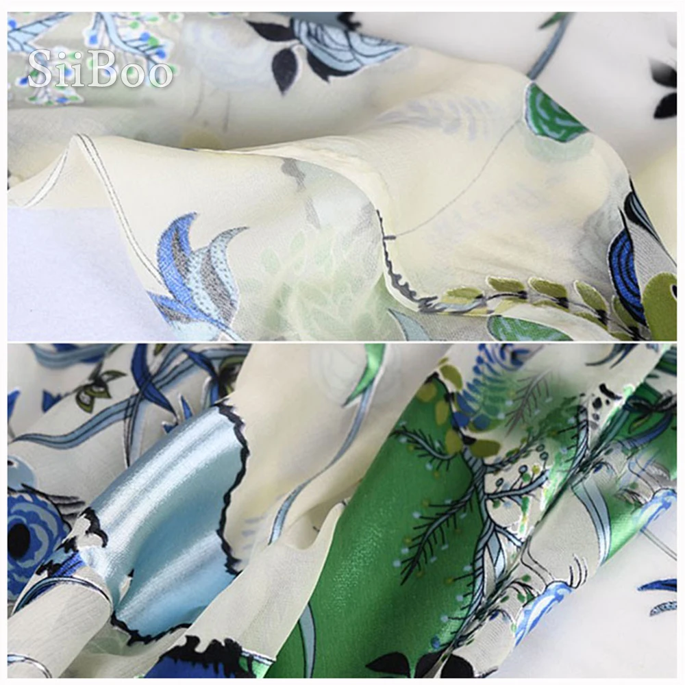 Пасторальная зеленая синяя Цветочная жаккардовая парчовая шелковая ткань для