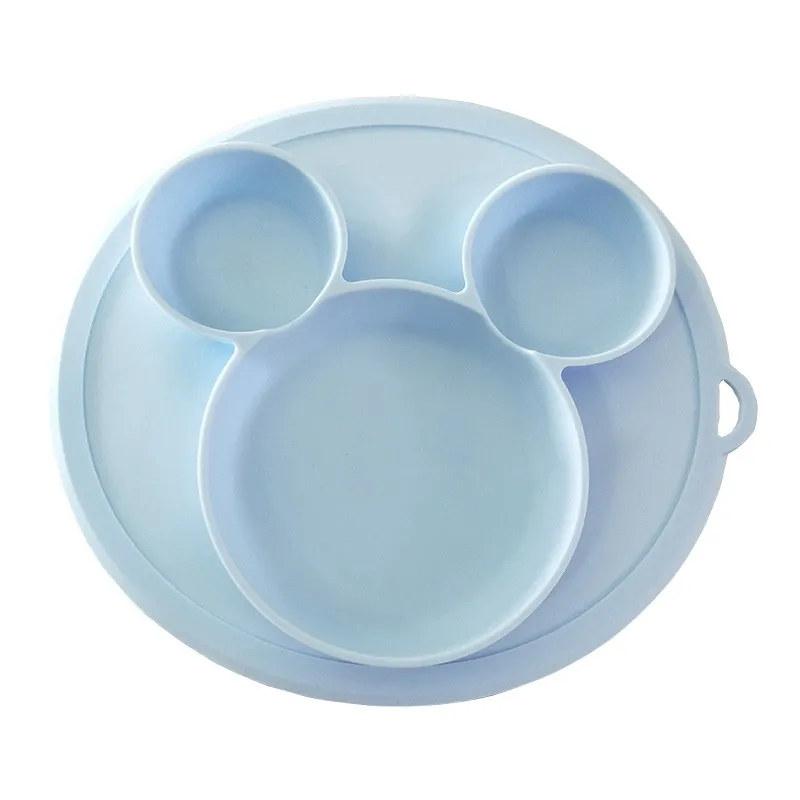 Bowl Sky Blue Детская силиконовая тарелка, Набор чашек с нагрудниками, Детская силиконовая миска на присоске, водонепроницаемые мягкие Слюнявчики, Детские разделители, Детская тарелка - Цвет: Bowl Sky Blue