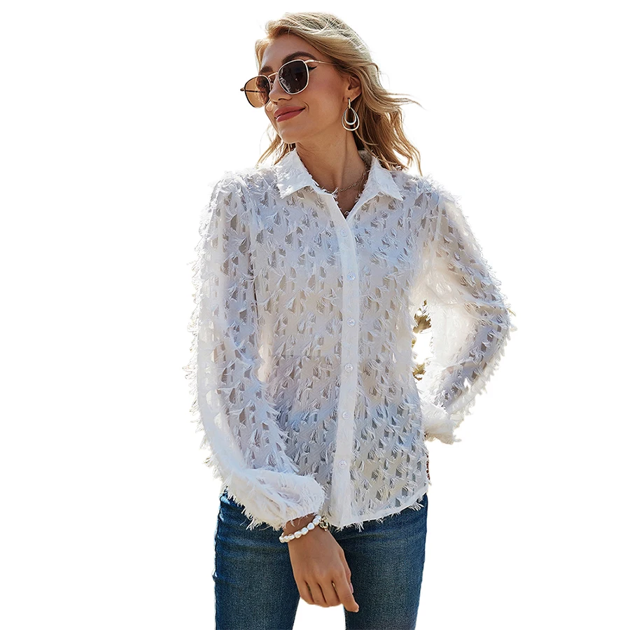 

MIXINNI 2021 Hot Sale Spring And Summer New Style Women's Single-breasted Casual Long-sleeved cardigan Women's Lapel Shirt 008