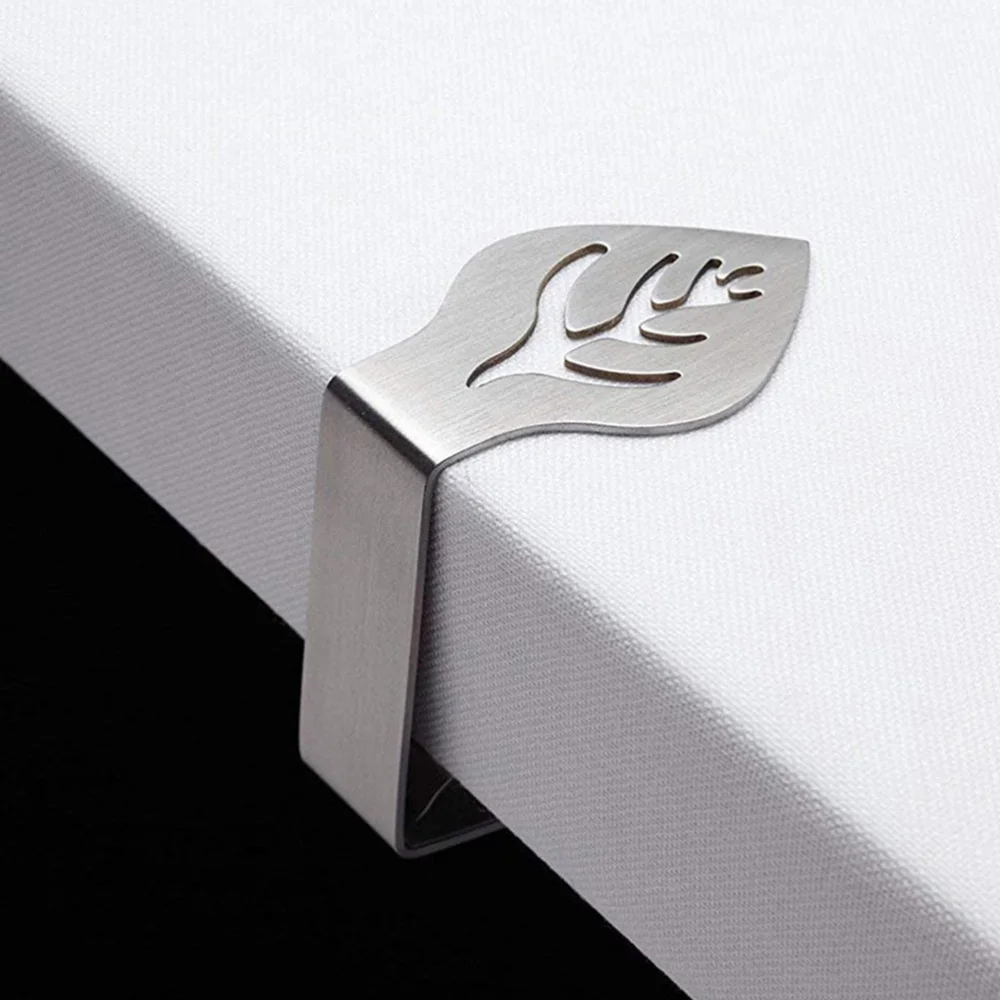 

6pcs Tablecloth Clips Stainless Steel Leaf Design Non-slip Tablecloth Fixator