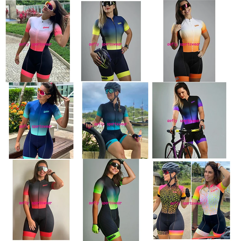 

Women's Triathlon Short Sleeve Bicycle Clothing Cycling Jersey Sets Skinsuit Maillot Ropa Ciclismo Bike Clothes Go Jumpsuit